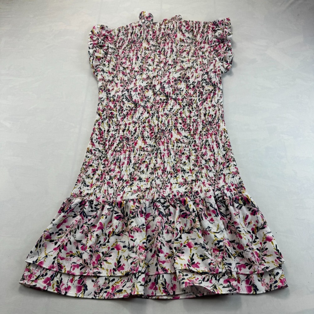 French Connection Mini Smock Dress Womens Medium Multi Floral Ruffle Mock Neck